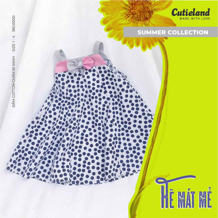 Cutieland - Đầm cotton chấm bi xanh