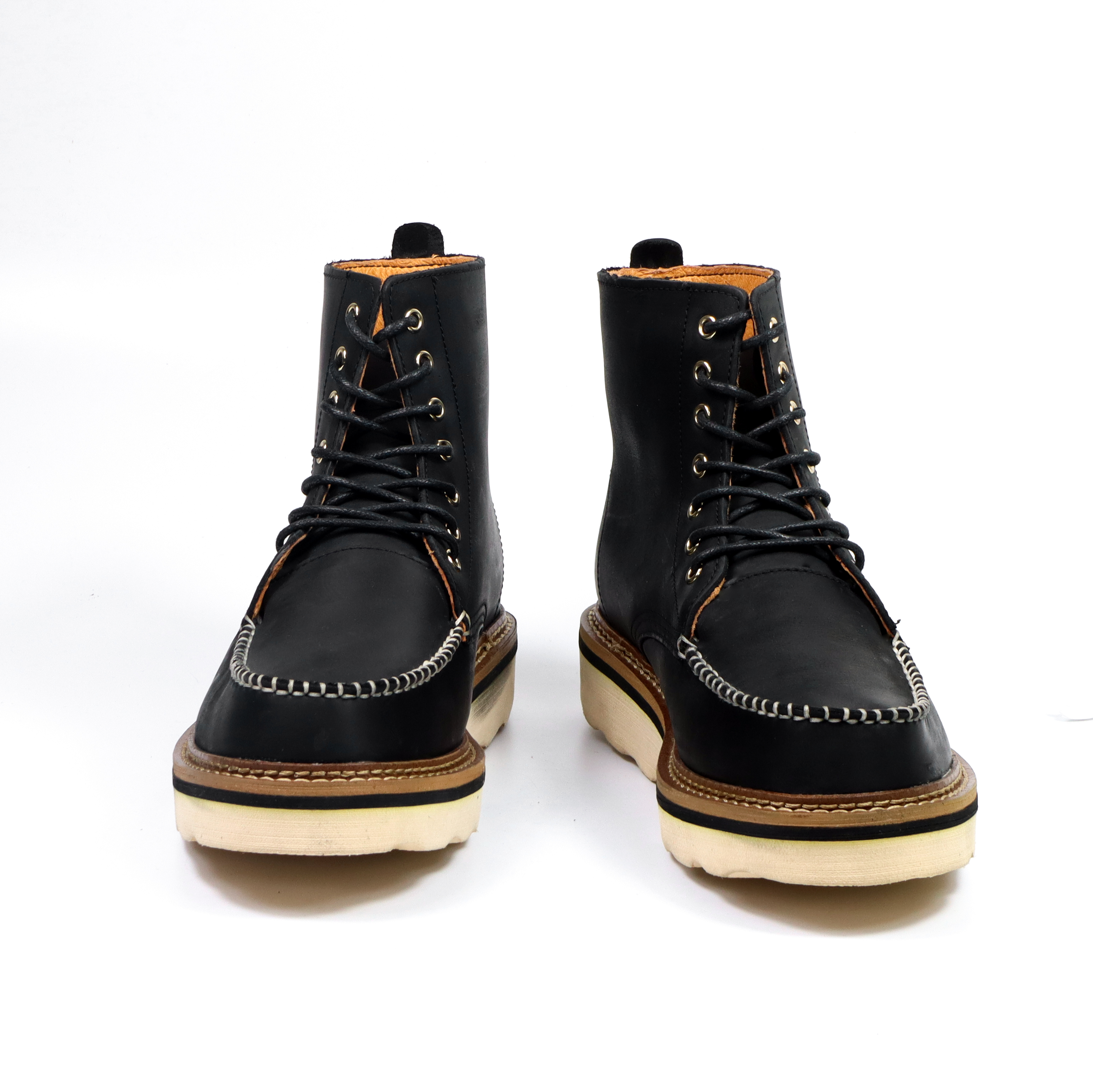 Giày Boots nam Moctoe Đen sáp da bò sáp đen