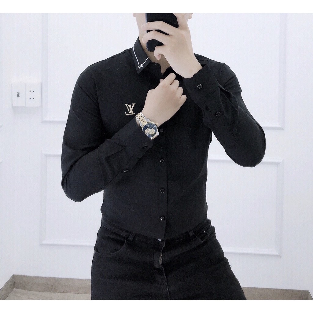Áo sơ mi nam họa tiết logo thêu dài tay chất lượng bền đẹp thoitrangkent