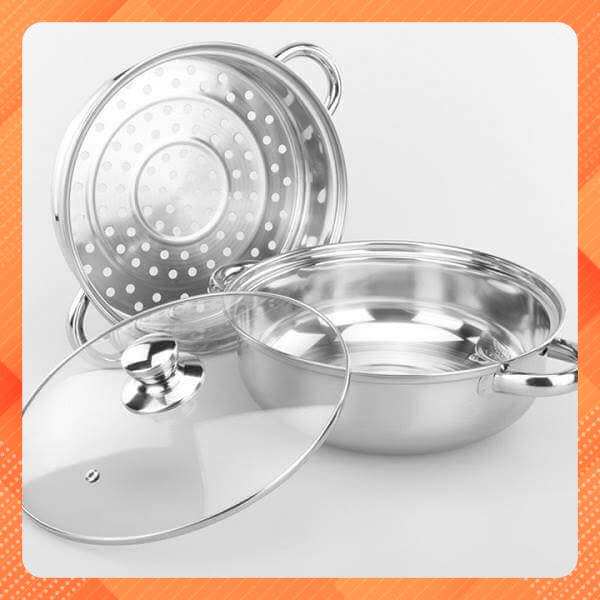 Nồi hấp 2 tầng vung kính 28cm(TIỆN DỤNG GIÁ RẺ)