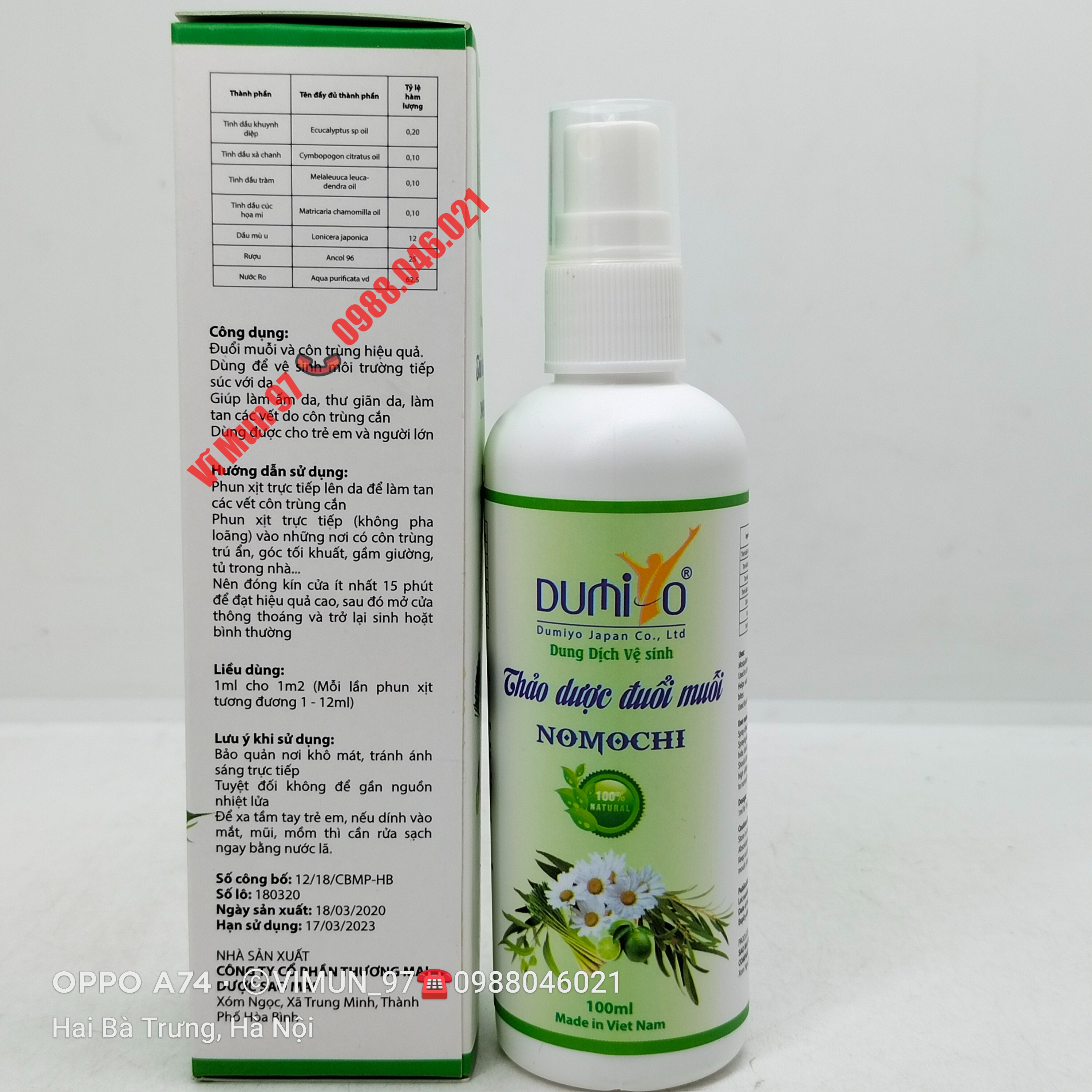 Thảo dược đuổi muỗi NOMOCHI chai xịt 100ml