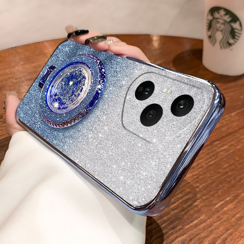 Phone cover Honor 400Pro Back case with Liquid Glitter Quicksand hourglass Stand Holder Luxury Shiny Gradient Plating Girls Slim For Honor 400 Pro Phone cases. 