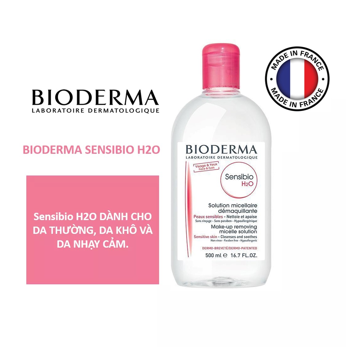 [HCM]Nước tẩy trang Bioderma Micellar Water 500ml dành cho da khô da nhạy cảm của Pháp