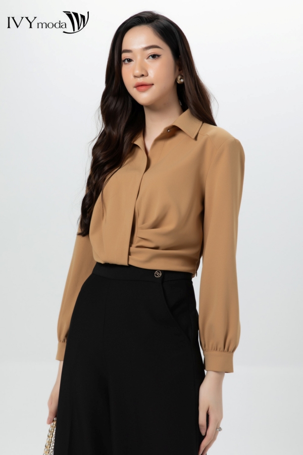[TỪ 15-19.1|VOUCHER 150K] Áo sơ mi vạt túm lệch IVY moda MS 17B9161