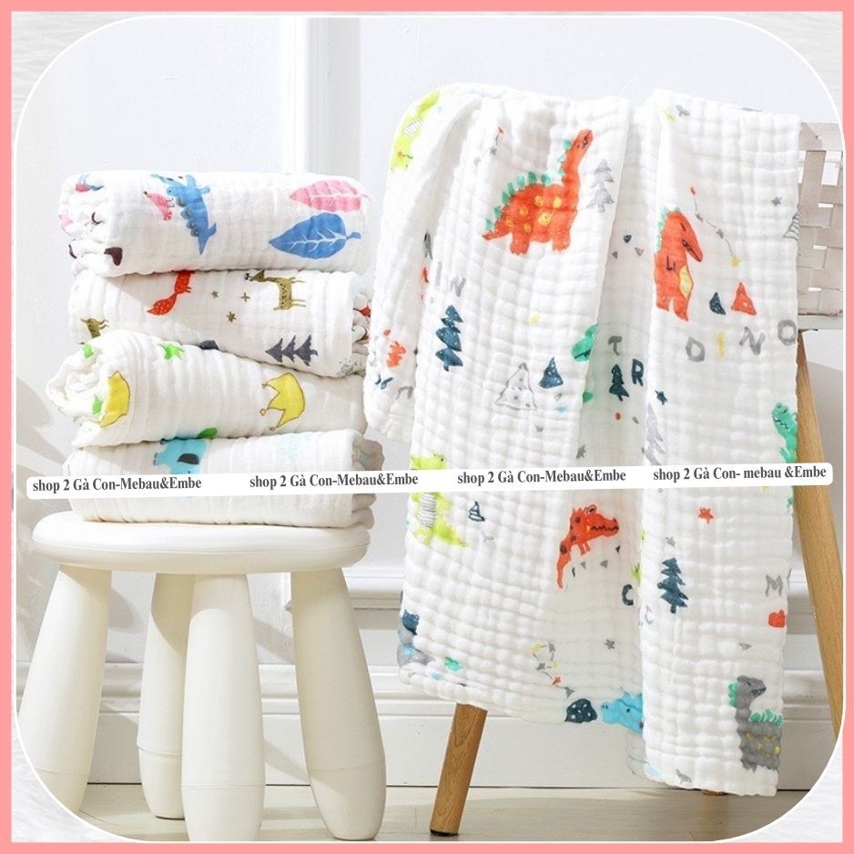 Khăn tắm/khăn quấn bé đa năng nhăn xô không viền Aden 6 lớp 110cm