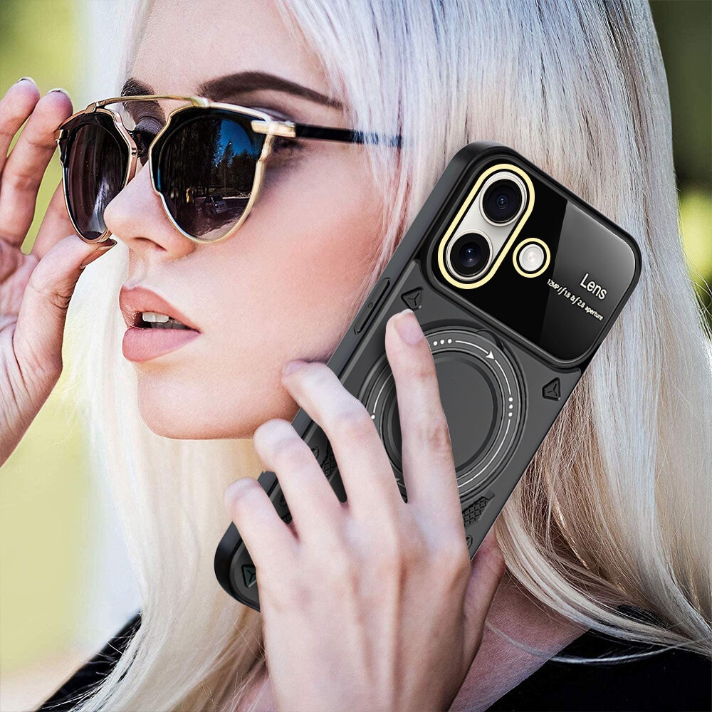 lthmy for iPhone 16 Pro Max Casing dual layer magnetic ring stand MagSafe case with cover.