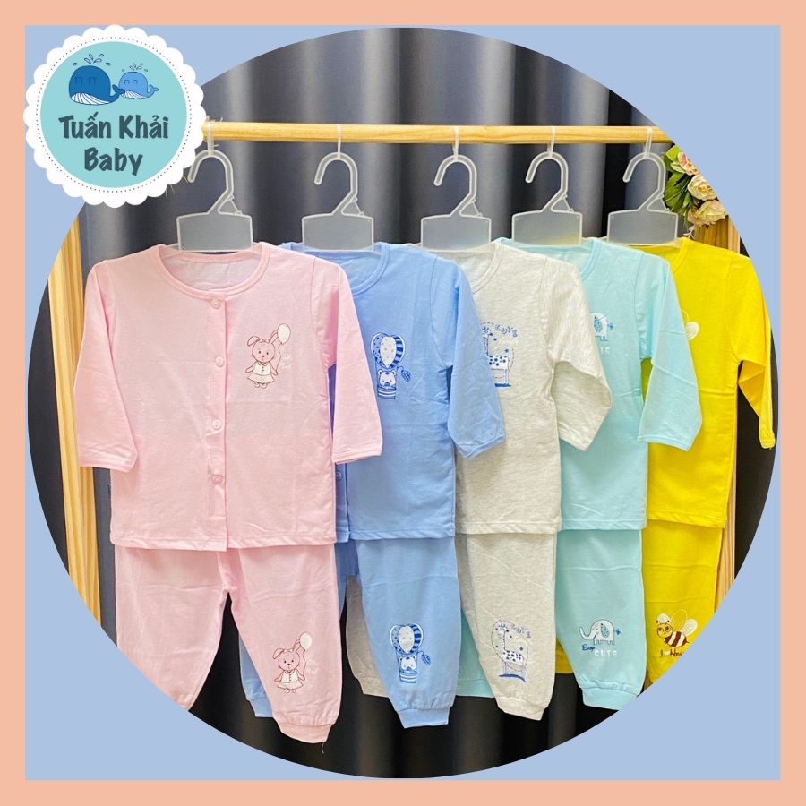 Túi 3 Bộ Quần Áo Sơ Sinh Tay Dài Cài Nút Giữa Màu Thái Hà Thịnh- Có 5 Size 1- 5 cho bé sơ sinh -12 kg- Chất vải cotton xịn đẹp mềm mại, thoáng mát