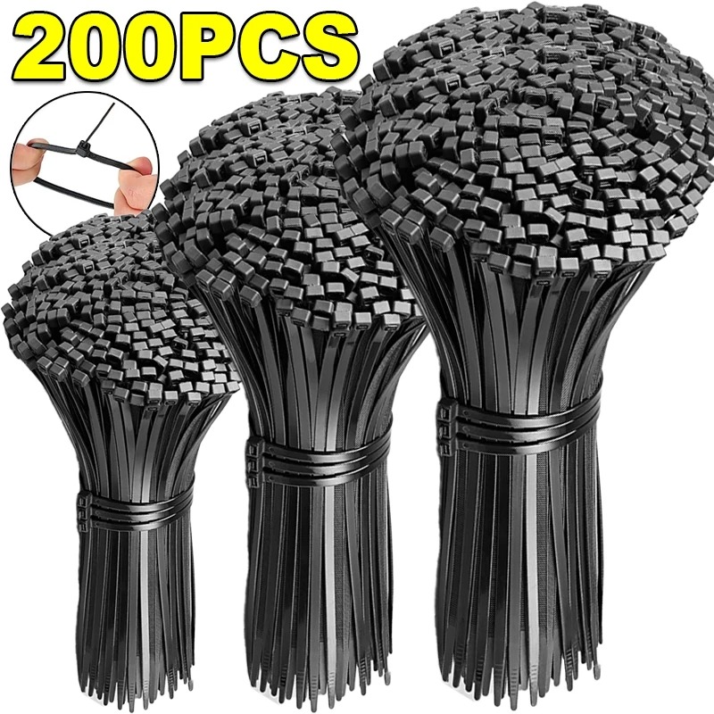 200/100PCS Self-locking Nylon Cable Ties Adjustable Cord Ties Fastening Loop Plastic Wire Ties Durable Fasteners For Home Office Wholesale