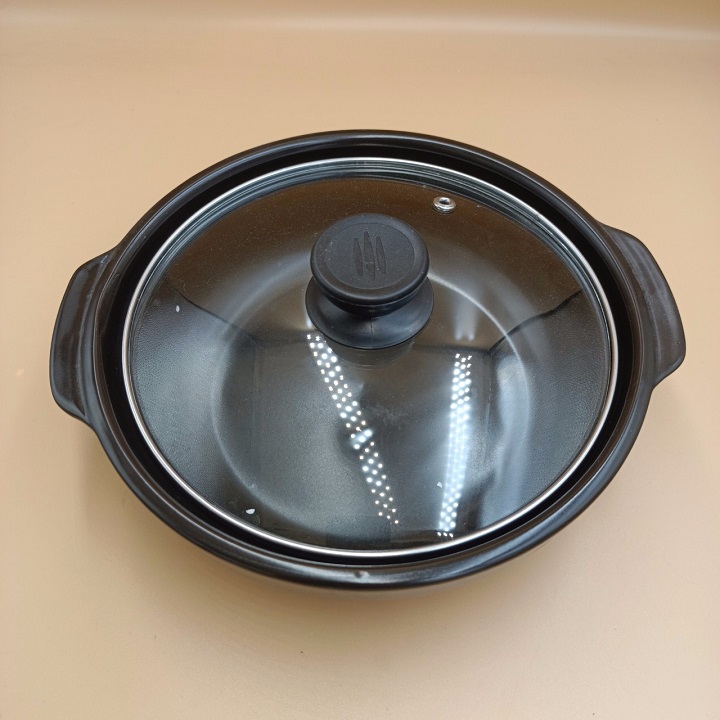Nồi đất tráng men nắp kính 6'' nấu mì cay