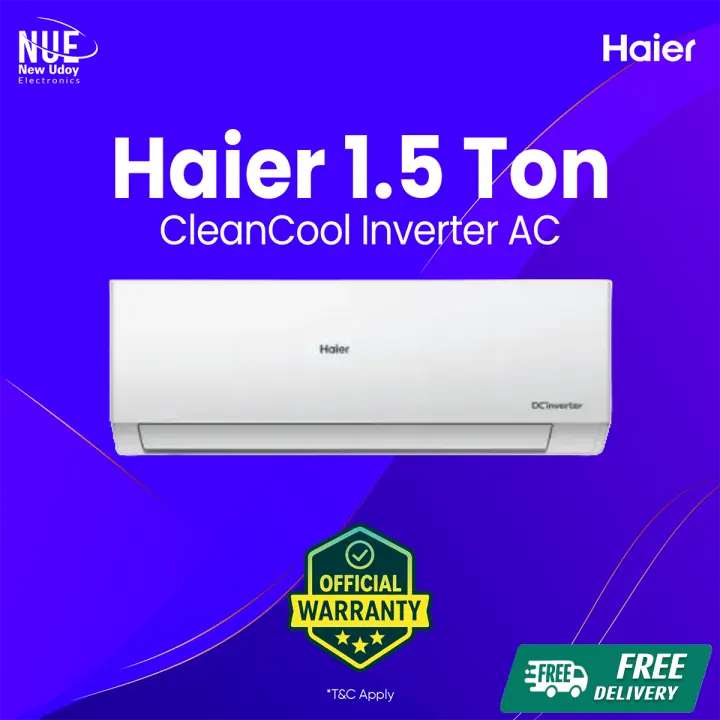 Haier Official from Haier 1.5 Ton 18000BTU CleanCool Inverter AC HSU-18CleanCool:(INV)(3DF)(QA) ???? Free Delivery ???? 0% EMI Available with Free Delivery