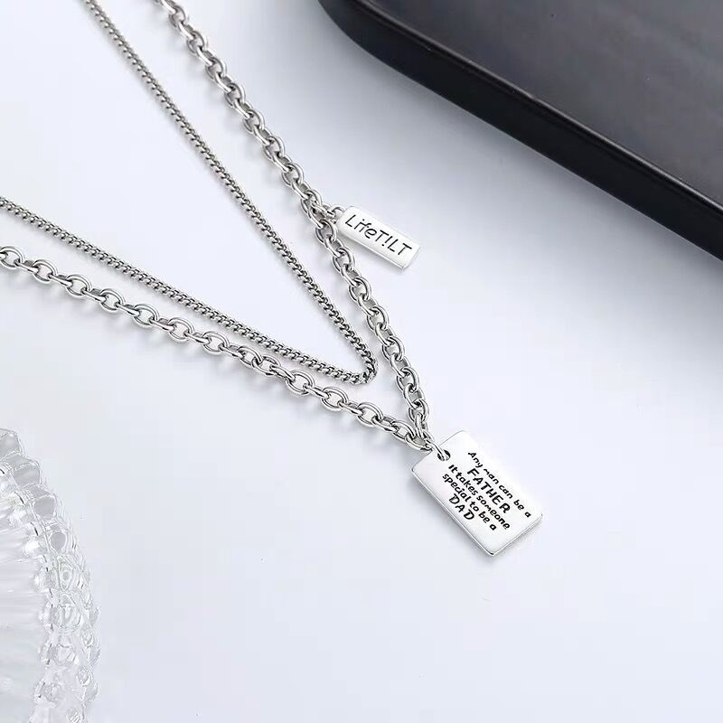 Double-layer Stacked Wear Retro Square Brand Letter Necklace Women's Trendy Cool Ins Hip-hop Cold Style Woolen Chain Necklace for Men.