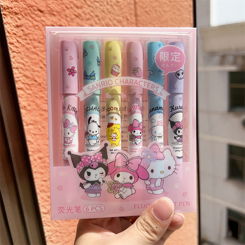 %E3%80%90The%20Quiet%20Page%E3%80%916pcs/set%20Sanrio%20Fluorescent%20Pen%20Cute%20Box%20High%20Color%20Marker%20Pen%20Kuromi%20Multi-Function%20Fluorescent%20Pen%20Beveled%20Pen%20Head%20-%20Image%204