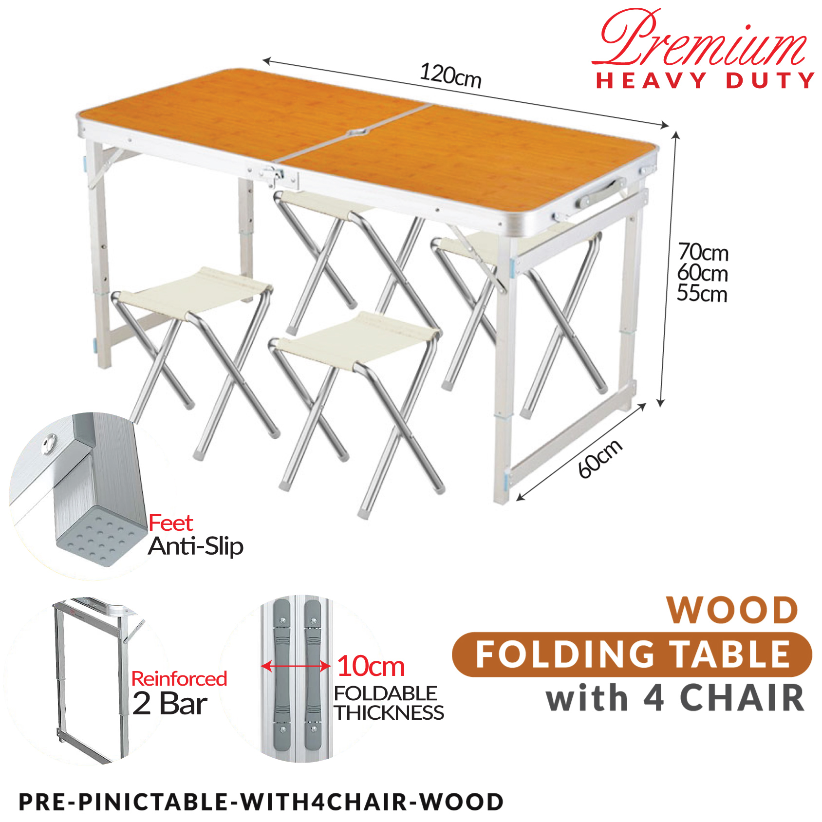 120 x 60CM Heavy Duty Foldable Picnic Table Folding Camping Outdoor