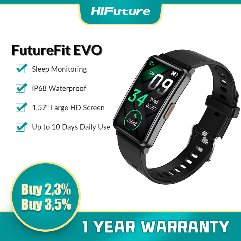 HiFuture FutureFit Đồng Hồ Thể Thao EVO BT5.0 Màn Hình Ngủ Sạc Điện Thoại Silicon Chống Nước 200MAh-Màu Đen thumbnail
