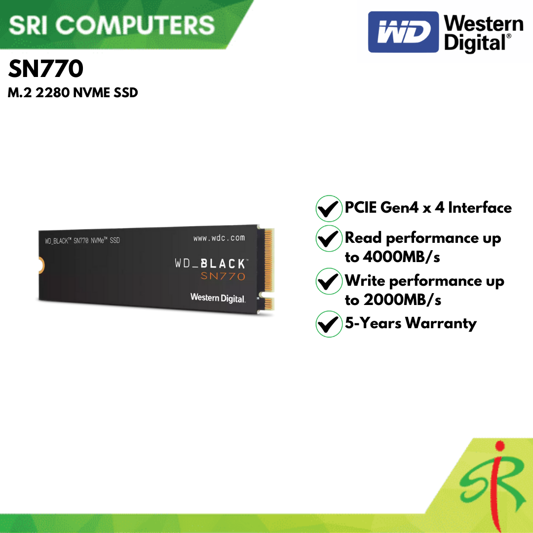 Western Digital WD_BLACK SN770 500GB / 1TB / 2TB Gaming NVMe PCIe SSD Solid State Drives M.2