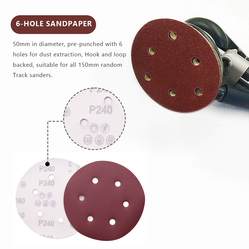 150mm Sanding Disc, 6 Inch Hook and Loop Sanding Pads, 100 Pcs Sandpaper Set Assorted Grits for Random Orbital Sander