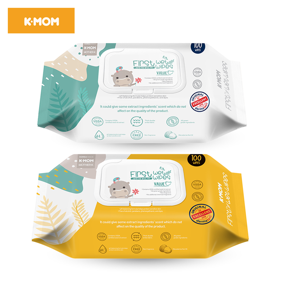 Khăn ướt cao cấp K-Mom Hàn Quốc vân nổi có nắp (100c)