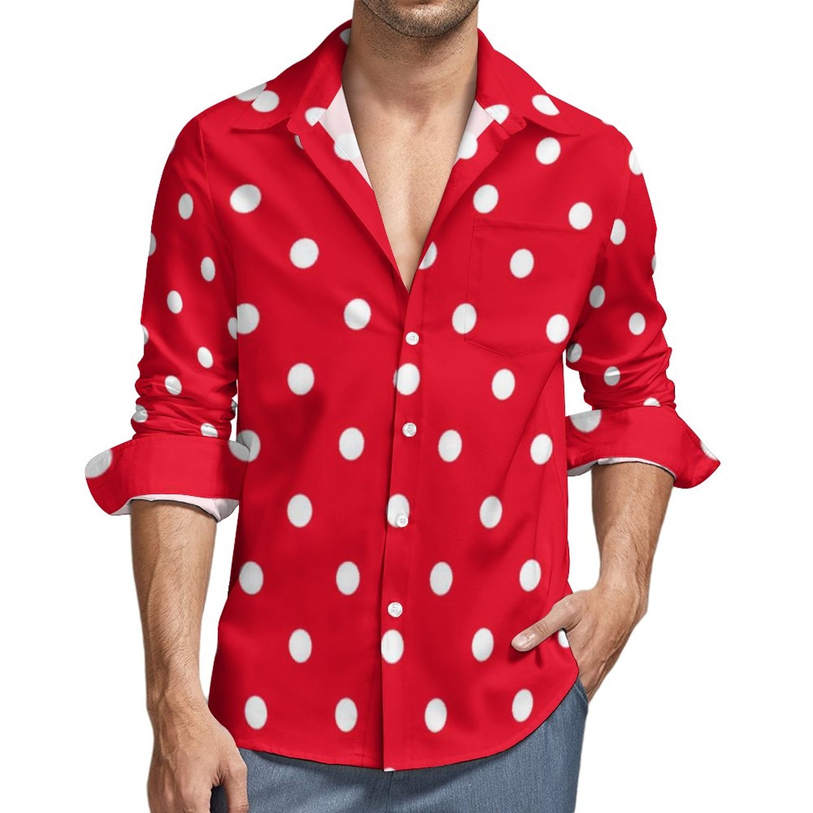 red and white polka dot shirt