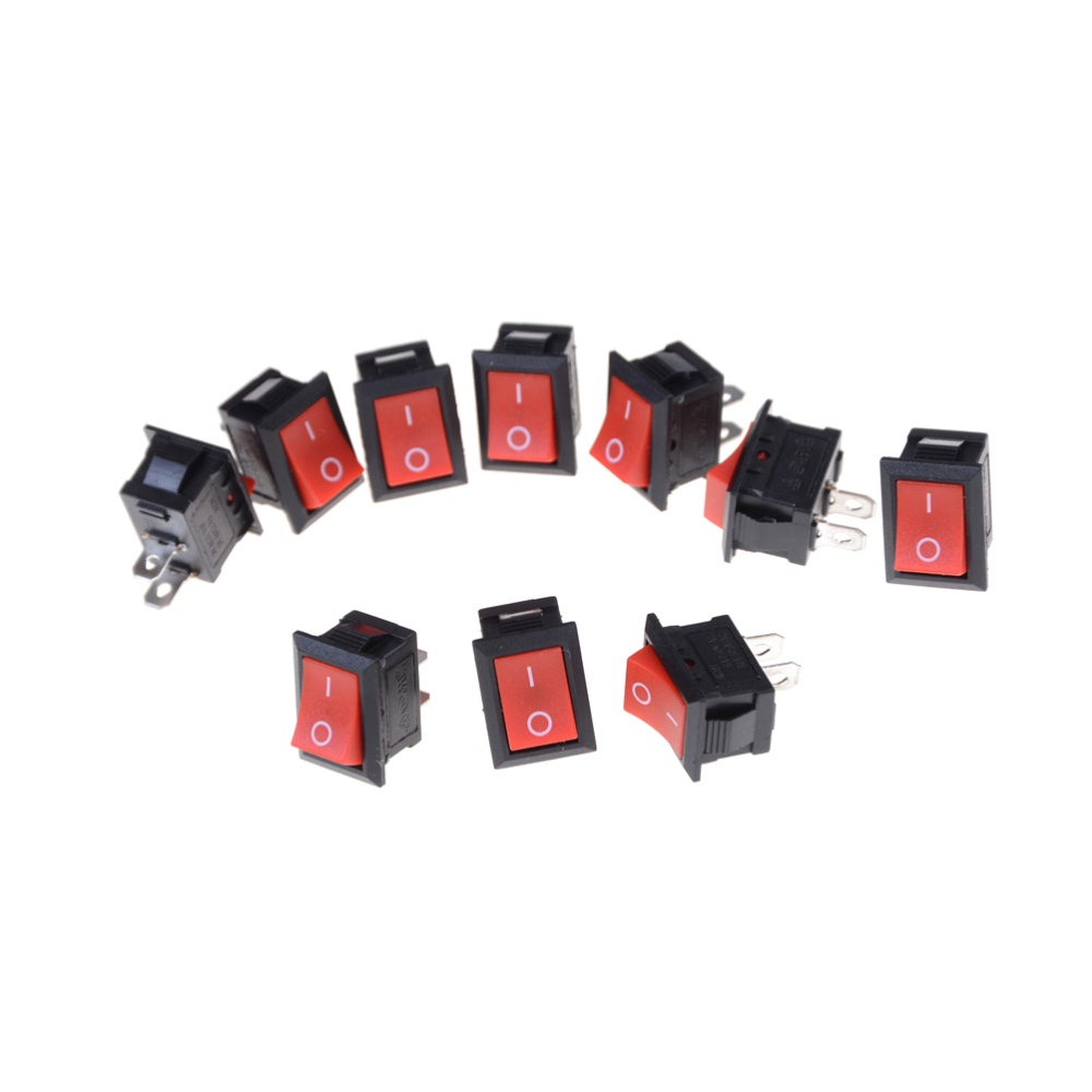 Hitn 10 chiếc công tắc bật tắt màu đỏ kcd1-101 2 chân công tắc giống thuyền 6a 250v 15*21mm