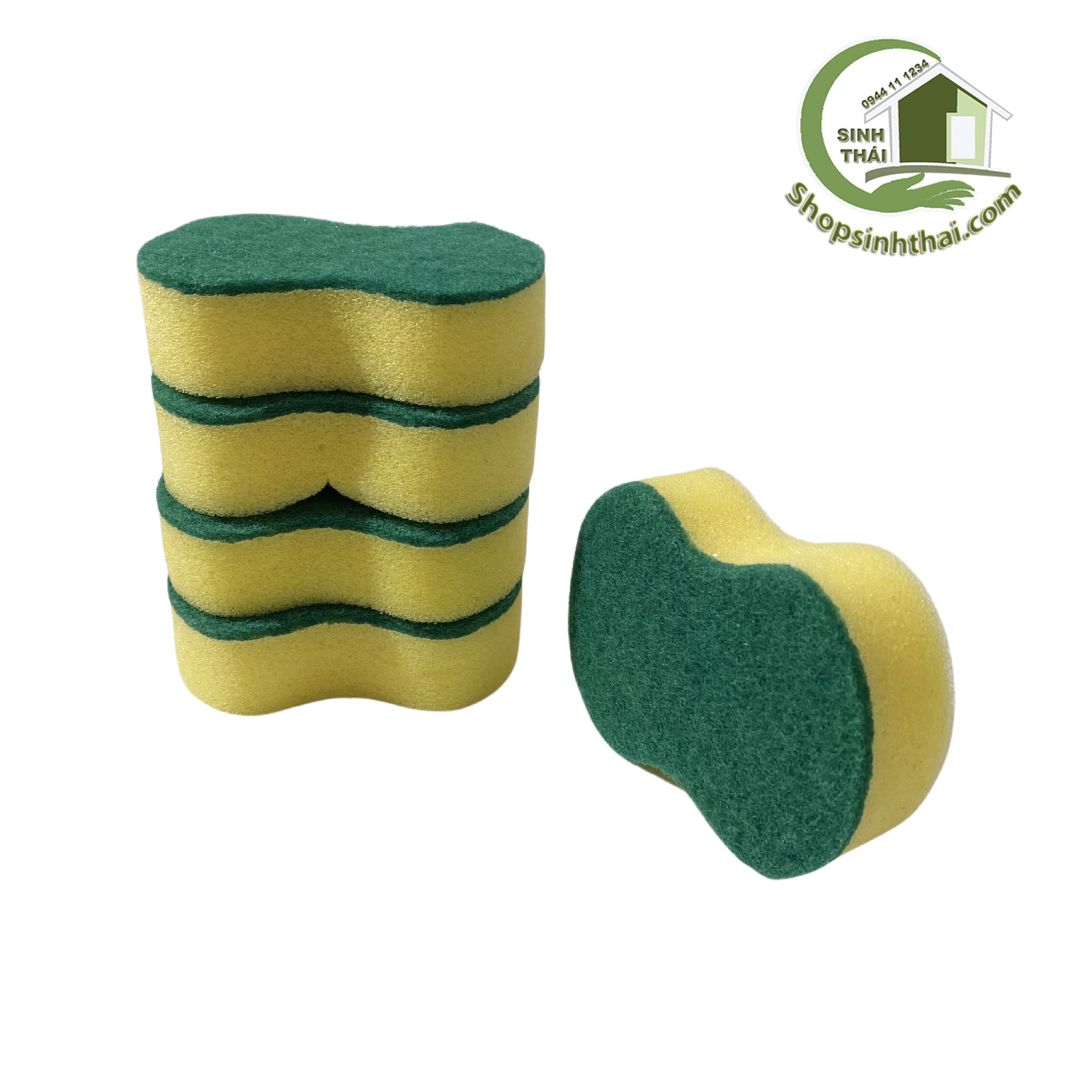 Miếng rửa chén bát cước xanh hình số 8 có mút bọt biển [ 1 miếng ]