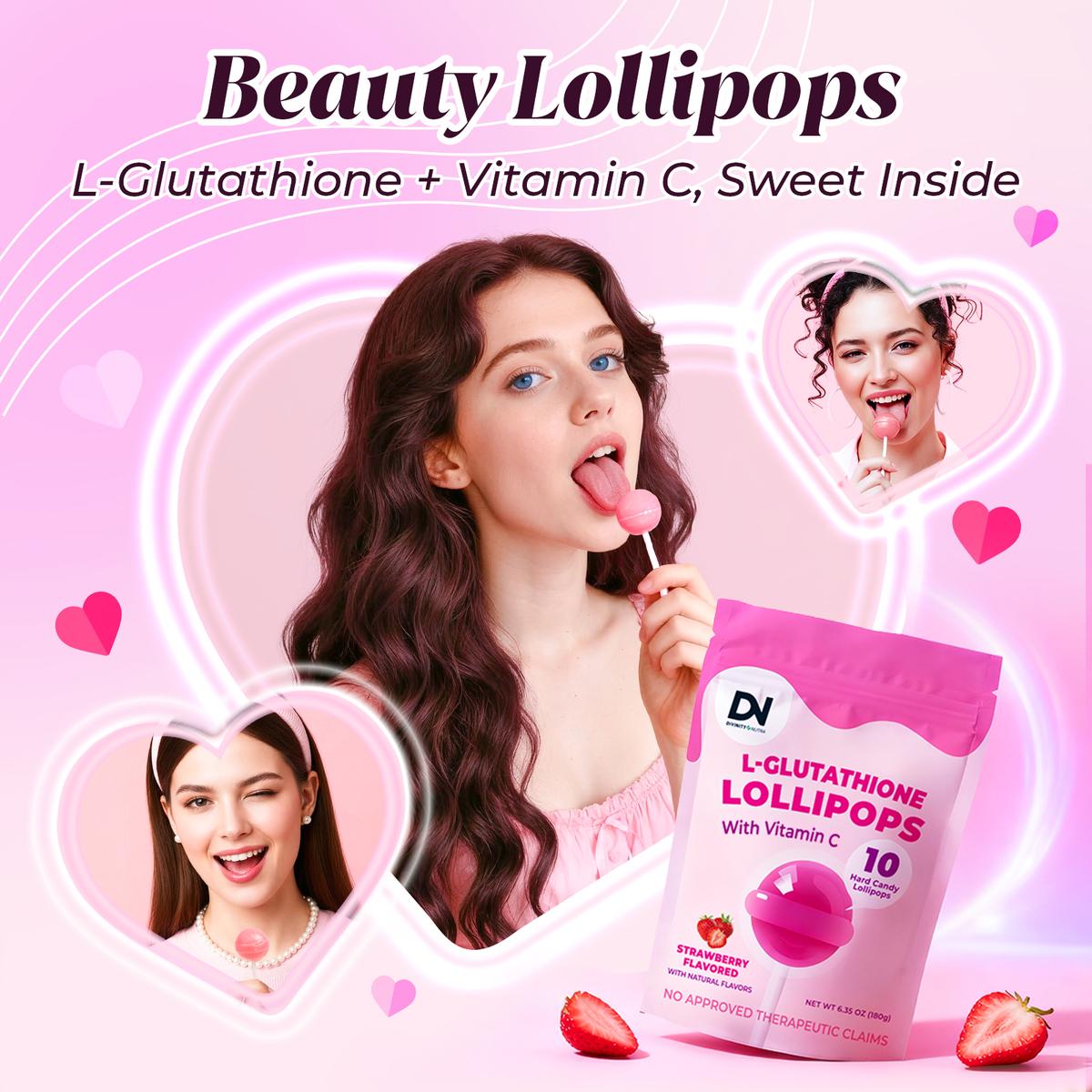 glutathione lollipop Divinity Nutra L-Glutathione Lollipops with Vitamin C ,500mg Hydrolyzed Collagen Peptides - Dietary Supplement Lollipops，Strawberry Wedding, birthday, Valentine's Day gifts New Year Party Favor holiday snacks sharing MEDICUBE PDRN Pink Glutathione