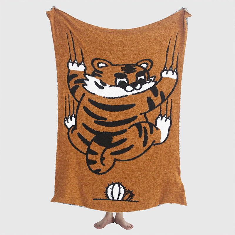 Cartoon cute tiger blanket knitted class A half pile sofa blanket nap blanket children's blanket