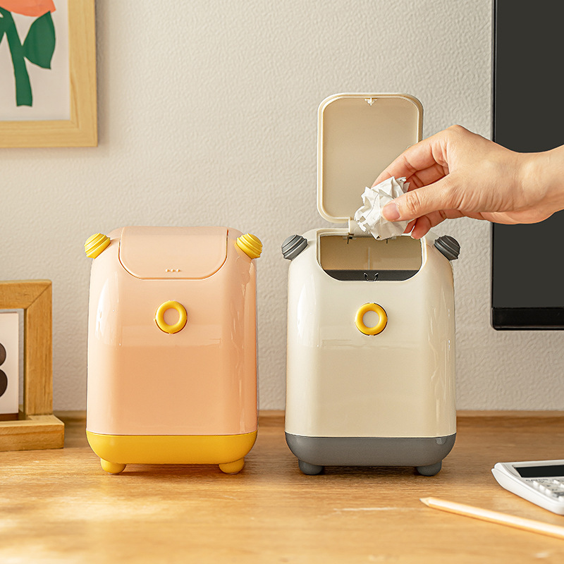 Desktop trash can Household garbage can Office desk trash can Mini trash can plastic dustbin Garbage can with cover Suitable for small space Can separate garbage.