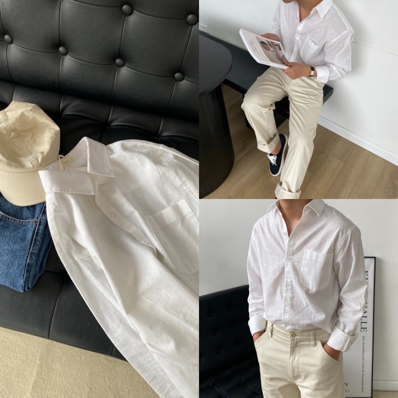 Áo sơ mi nam - heebyohi - màu trắng ngà linen