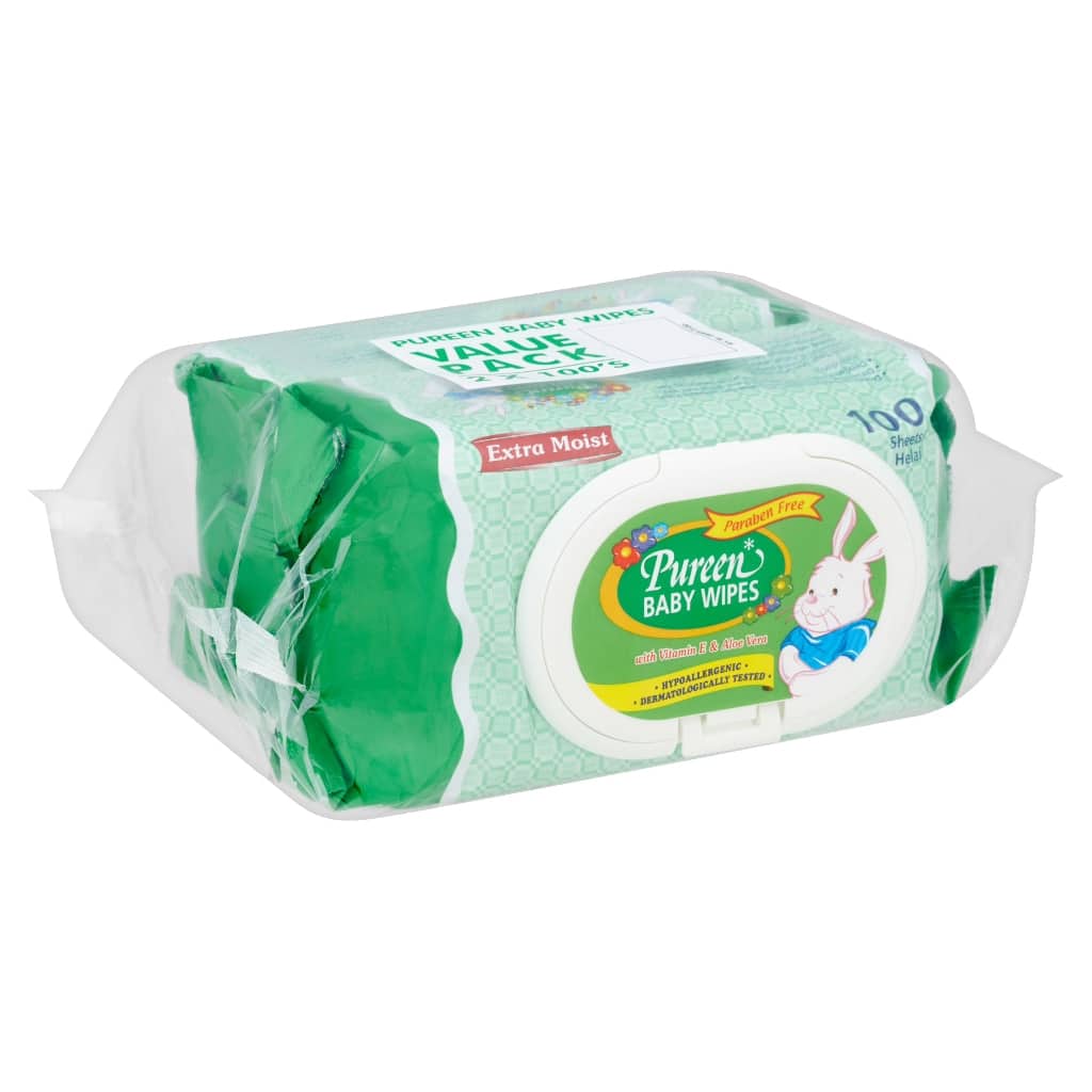 Pureen Baby Wipes Paraben Free Green (100's x 2) Lazada
