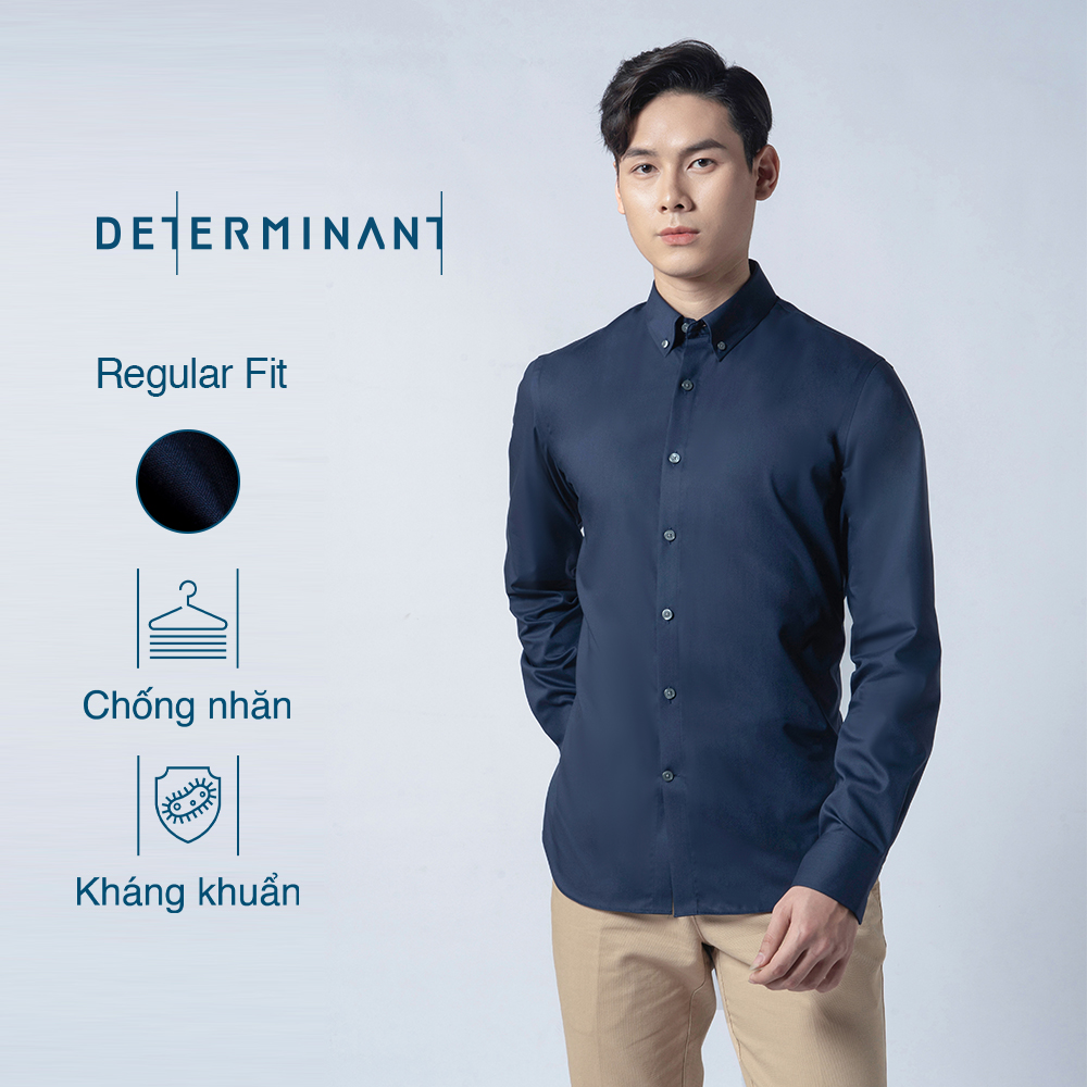 Áo sơ mi nam DETERMINANT tay dài - dáng suông - ít  nhăn - kháng khuẩn - màu xanh đậm - C02