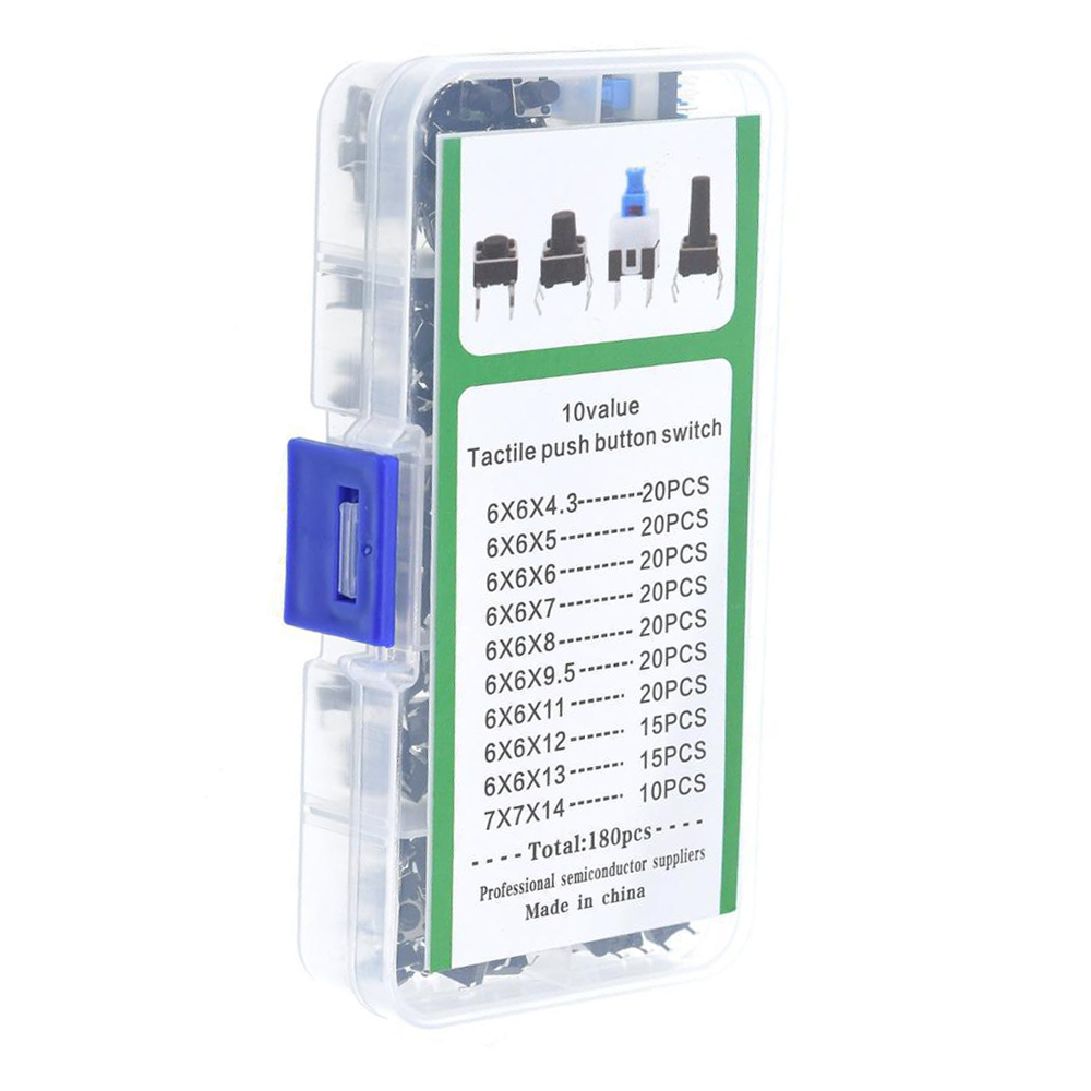 pcbfun Tactile Push Button Switch Micro Momentary Tact Assortment Kit 180 pcs 6mm Micro Switches with Storage Case