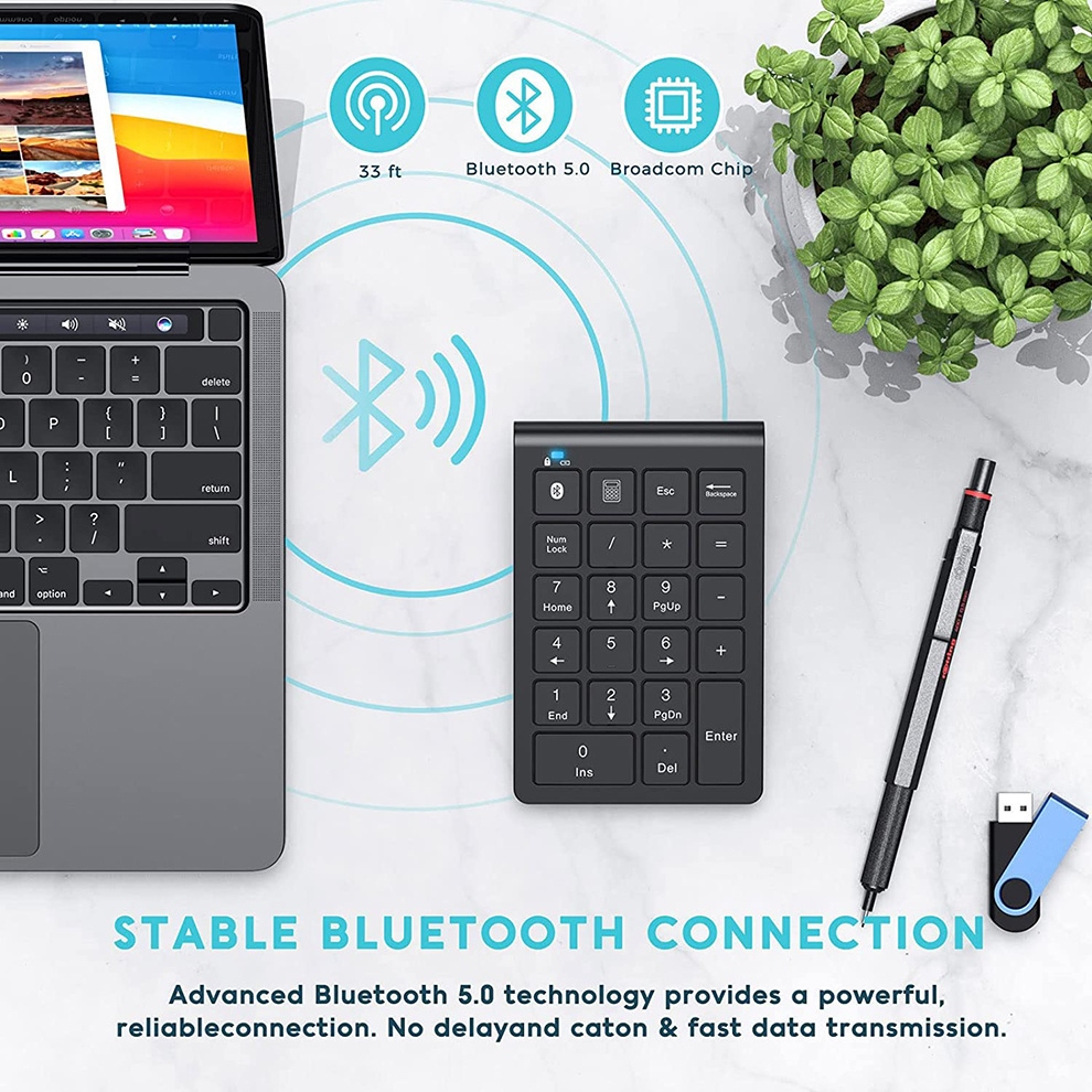 22 keys Bluetooth Numeric Keyboard Rechargeable Wireless Number Pad for iPad Laptop Accouting Digital Number Keypad