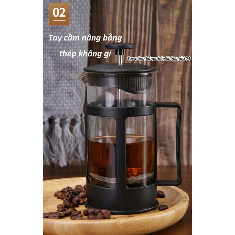 [Vận chuyển miễn phí]Bình pha cafe kiểu Pháp Bình pha cà phê French Press 350ml / 600ml / 800ml /1000ml Bình pha cà phê tiêu chuẩn Pháp，Thân thủy tinh Thiết kế tinh gọn, hiện đại