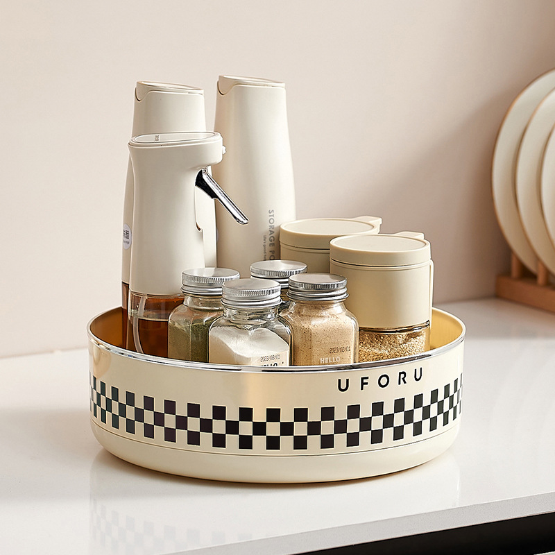 Kitchen rotatable shelf Home desktop multi-function condiment storage tray Oil salt sauce and vinegar bottle seasoning storage box