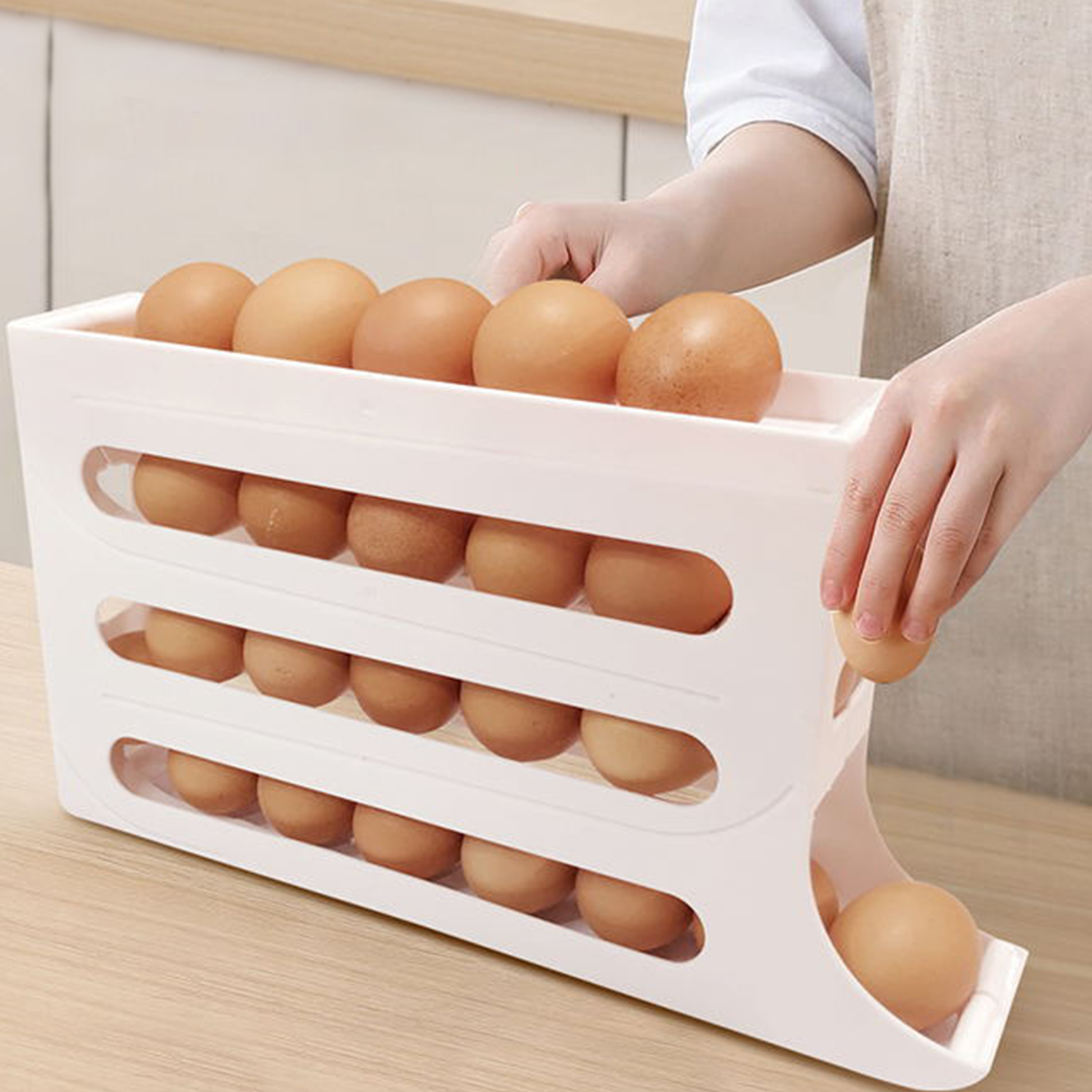 1 PC 4-Layer Automatic Scrolling Egg Rack Holder Refrigerator Egg Storage Box Basket Food Containers Egg Case Organizer for Kitchen