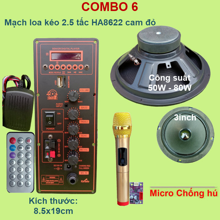 Mạch loa kéo 2.5 tấc đơn HA8622 cam đỏ