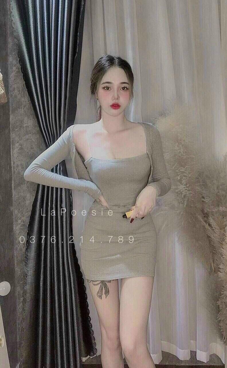 [HCM]ĐẦM BODY THUN GÂN TÔN DÁNG, KÈM ÁO KHOÁC NGOÀI