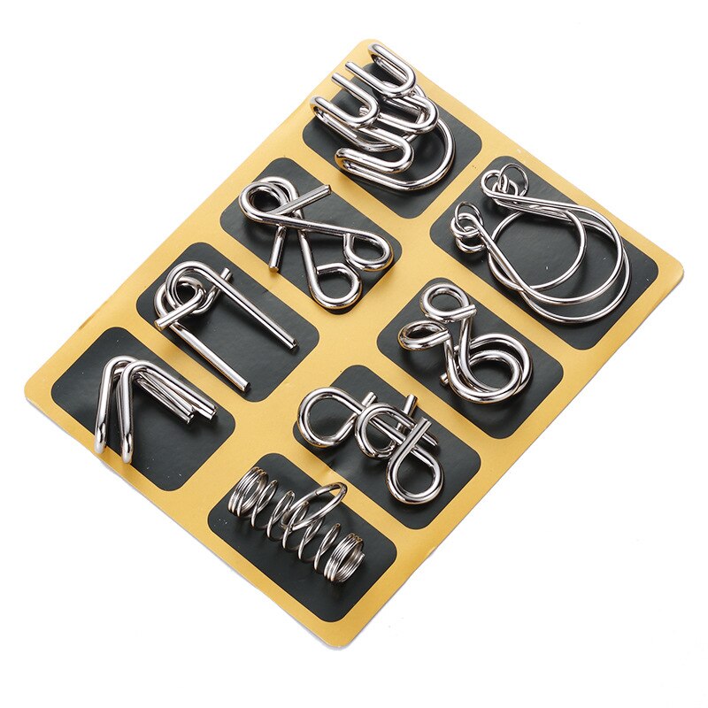 8PCS/Set IQ Metal Puzzle Brain Teaser Intelligence Solution Ring Montessori Puzzles for Children Adults Anti-Stress Fidget Toy