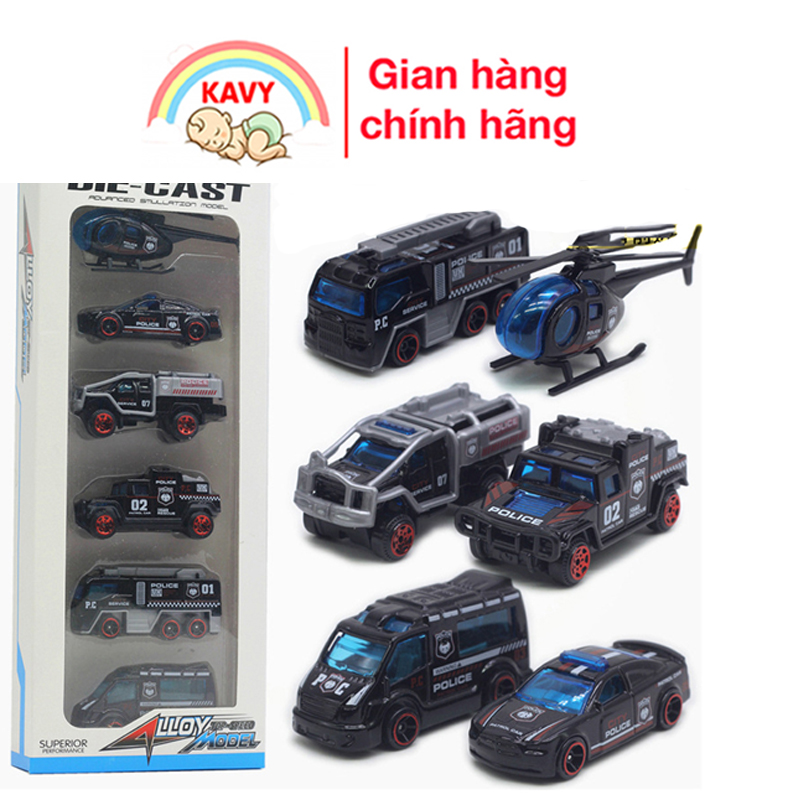 Đồ chơi mô hình 6 xe cảnh sát thành phố gồm ô tô máy bay cảnh sát cho bé, kiểu dáng tinh tế, TĂNG kèm 1 xe ô tô mini xinh xắn, đáng yêu cho bé