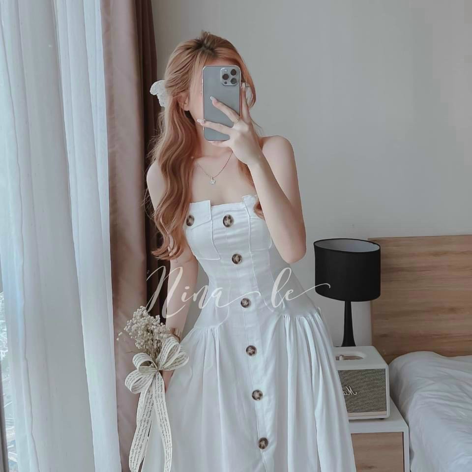Đầm Nhún Xòe 2 Dây Xinh Xắn