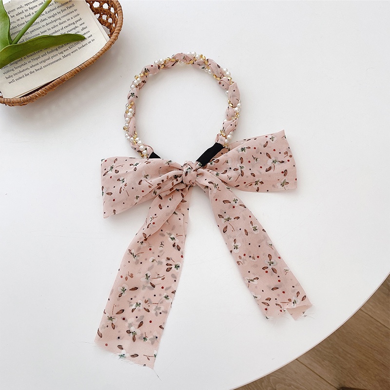 Pearl Rhinestones Butterfly Ribbon Headband High-end Fashion Gradient Hairband