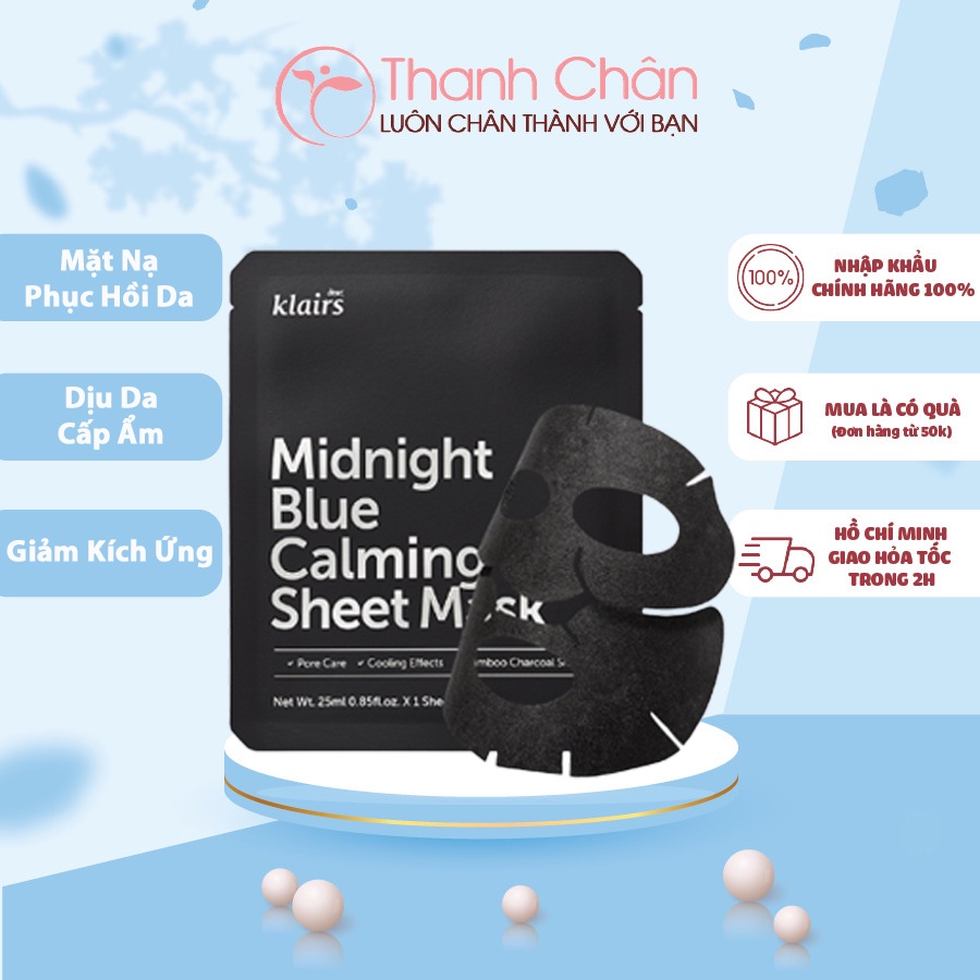 Mặt Nạ Làm Dịu, Giảm Kích Ứng, Phục Hồi Da Klairs Midnight Blue Calming Sheet Mask 25ml