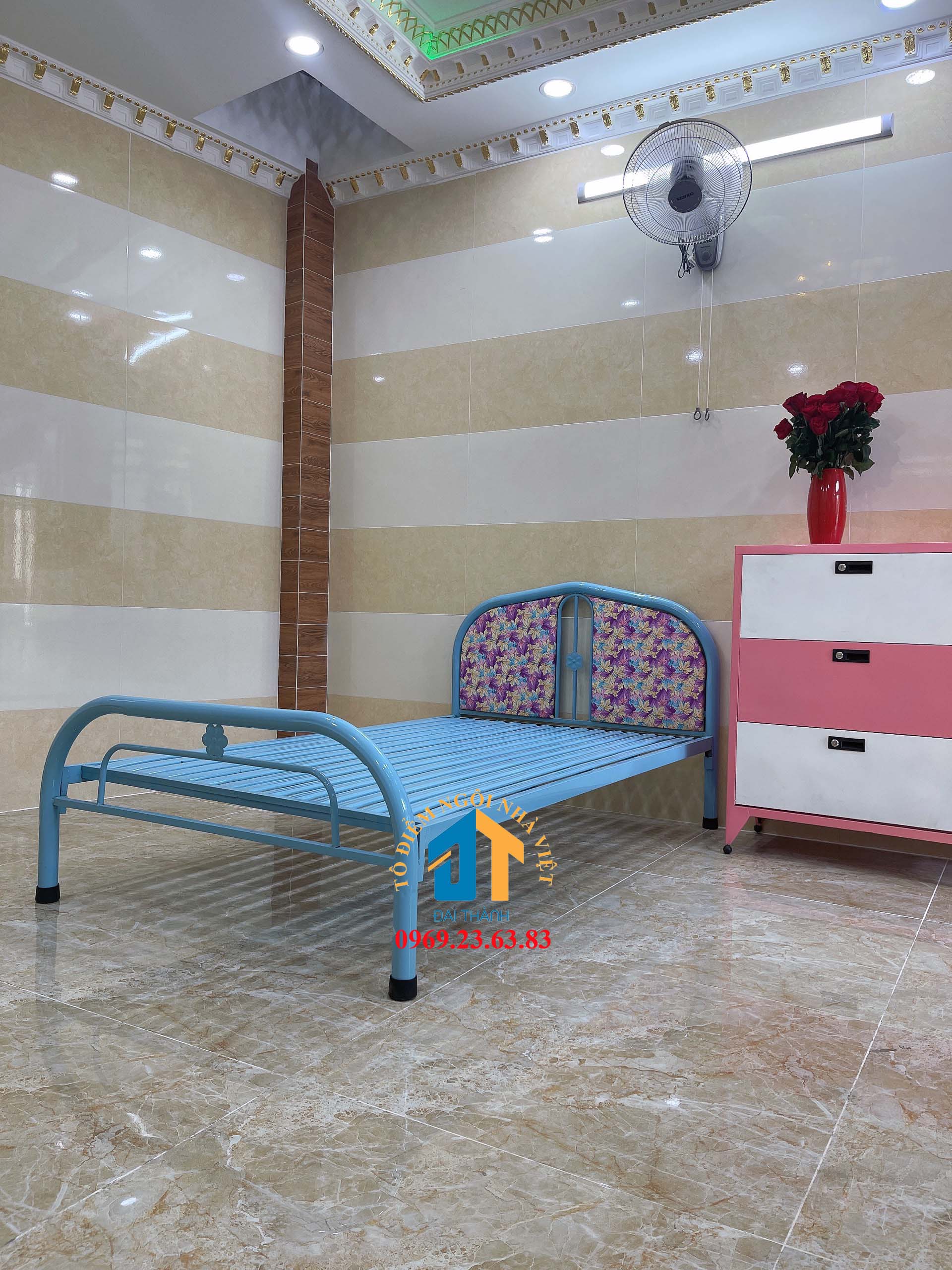 Giường sắt kích thước ngang từ 0,8M đến 1m8 dài 2M – GS30 mẫu đơn giản, tiện dụng, dễ dàng tháo ráp di chuyển.