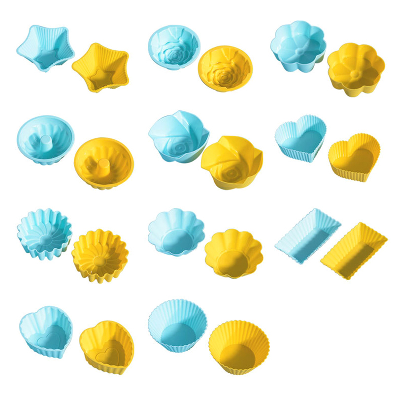 2Pcs/Set Silicone Cake Cup Mold 3D Round Square Heart Shape Cake Cup Muffin Cupcake Kitchen Bakeware Maker DIY Cake Decor Tools.
