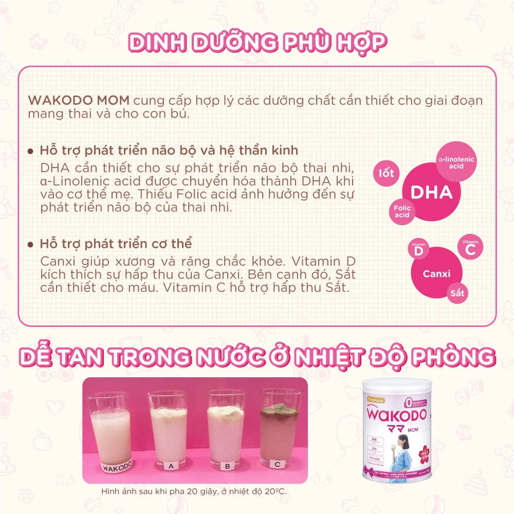 Sữa Bà Bầu - Wakodo Mom 830g ( tặng kèm gấu bông trị giá 50k )