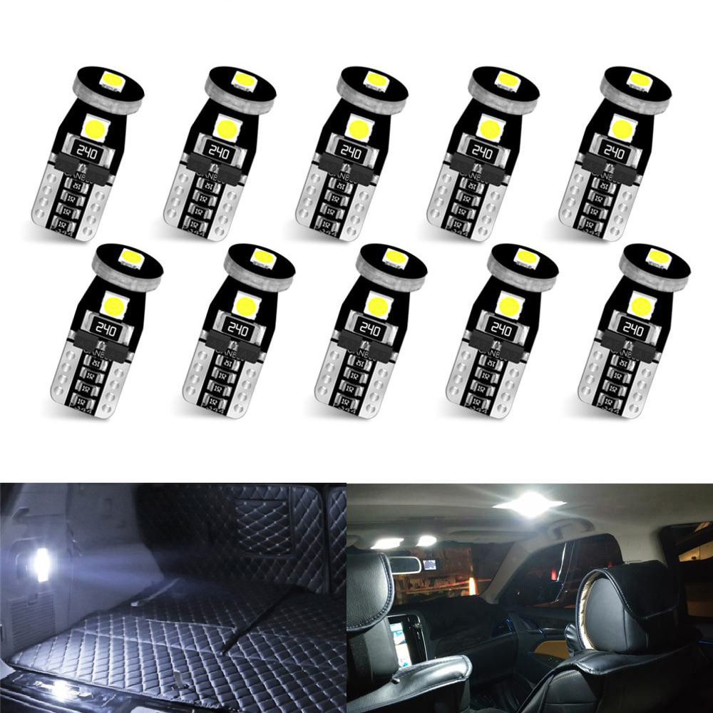 10pcs t10 w5w canbus car led bulbs 168 194 6000k cold white signal lamp car interior dome reading license plate light