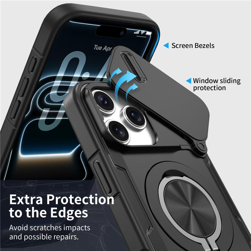Case For IPhone 17 16 15 Max 14 Pro 13 12 11 Slide Camera Ring Stand Armor Anti-fall Protection Kickstand Covers_voghion.com