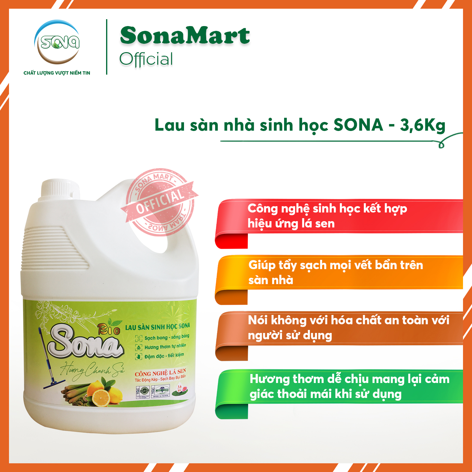 Nước lau sàn sả chanh sona 3.6kg