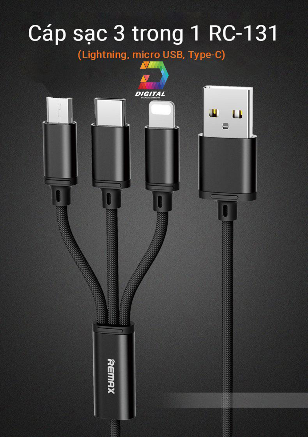Cáp Đa Năng 3 Đầu Remax RC-131TH Chính Hãng ( Lightning - Micro USB - Type C )