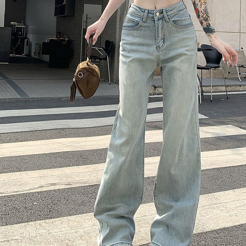 Guima women's jeans Women's light color star embroidered straight jeans Summer 2024 new trendy high-waisted loose wide-leg pants for small people